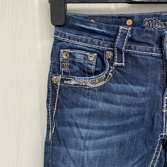 Miss me Signature cropped Junior Jeans pants embroidery pockets size 25 - Picture 2 of 12
